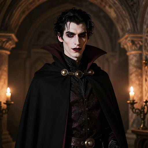 Classic Vampire Costume Man in Gothic Setting