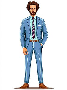 Stylish Man in Light Blue Suit with Teal Shirt
