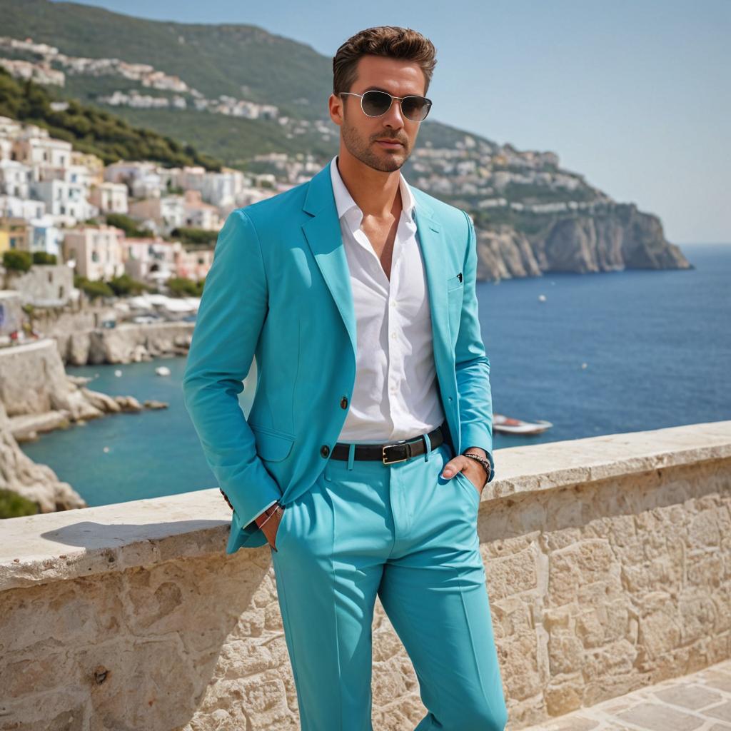 Stylish Man in Turquoise Suit at Capri