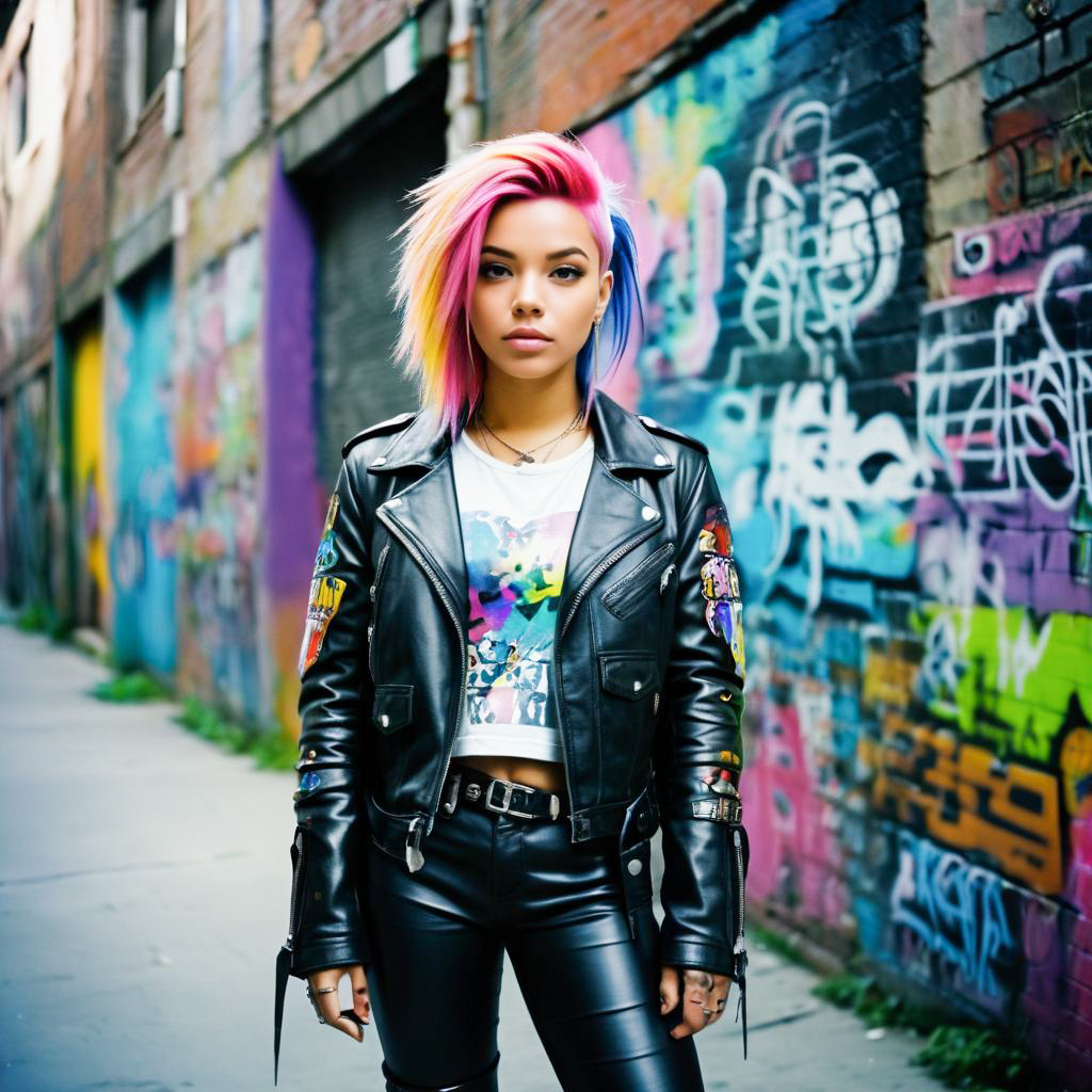 Confident Woman with Multi-Colored Hair in Urban Setting