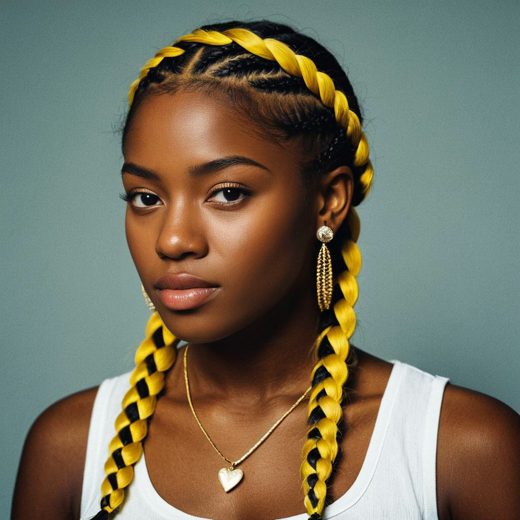 Portrait of Dark-Skinned Woman with Yellow Braids