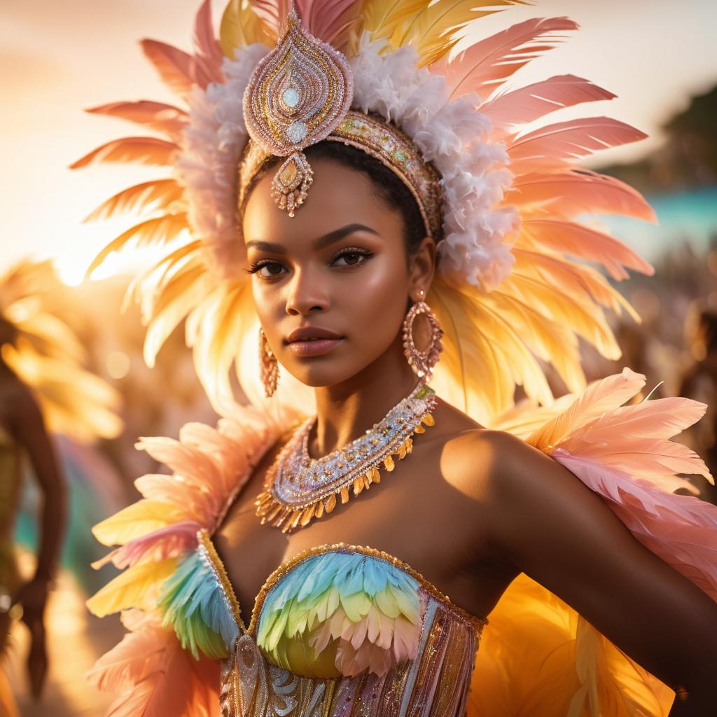 Vibrant Carnival Woman in Feathered Headdress