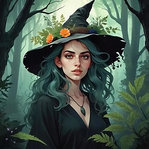 Young Woman with Teal Hair in Enchanted Forest