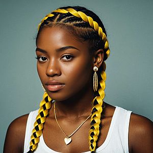 Portrait of Dark-Skinned Woman with Yellow Braids