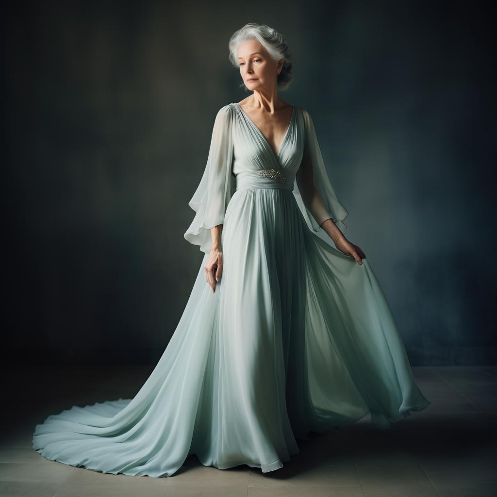 Elegant Older Woman in Pale Blue Gown