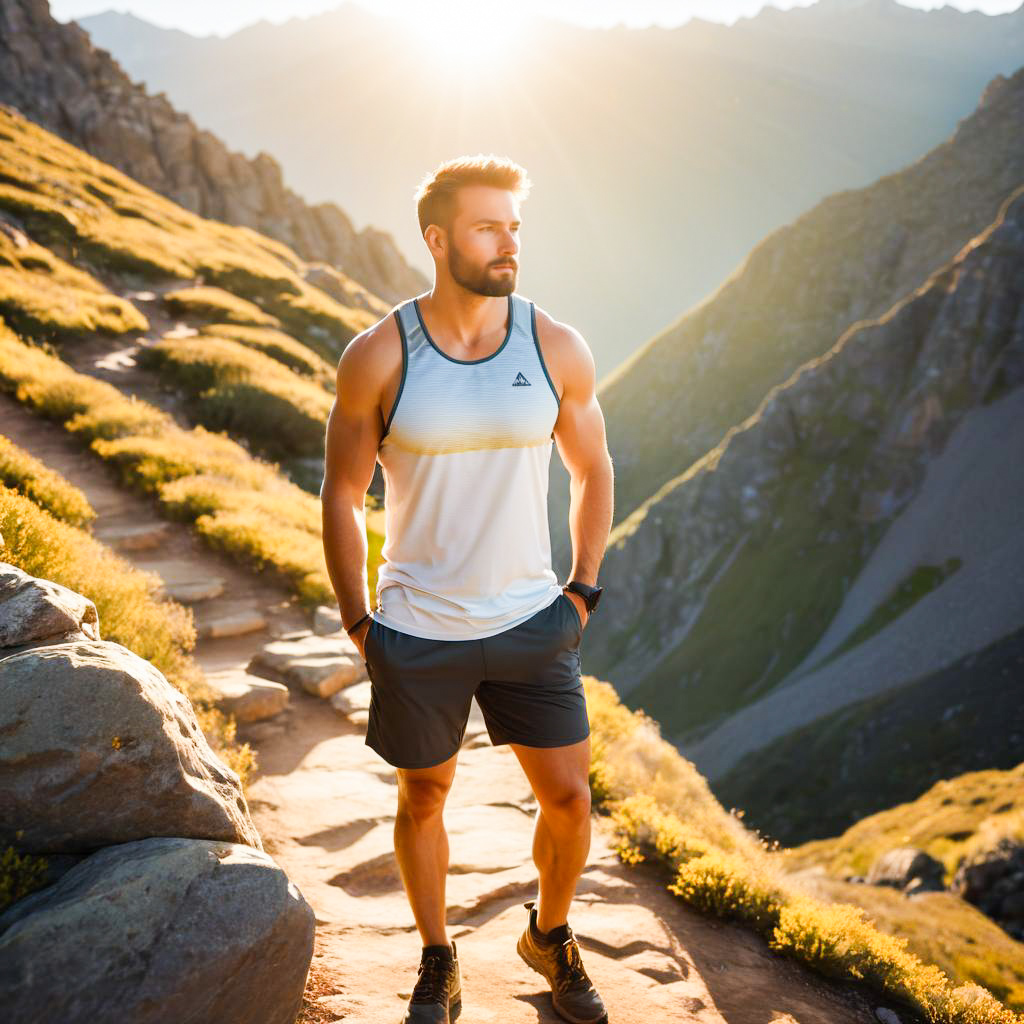 Fit Man on Rocky Path at Sunset