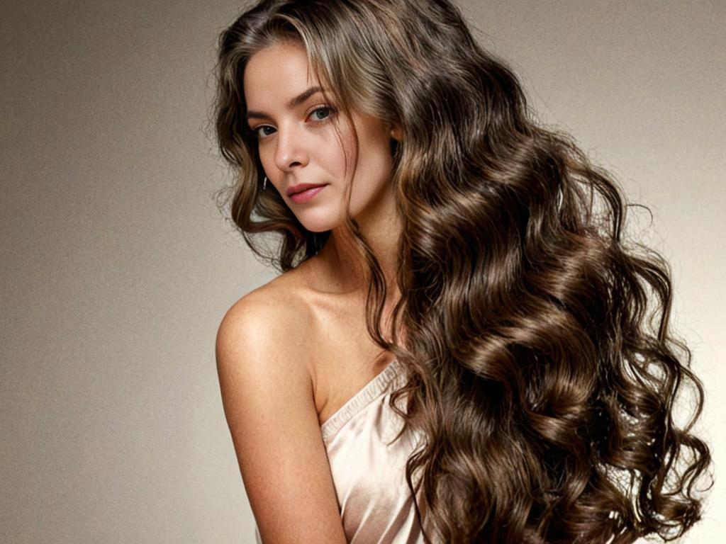 Elegant woman with flowing brown hair