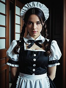 Dramatic Cosplay Portrait of Woman in Lockable Maid Costume