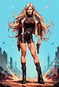 Confident Woman with Pistols in Urban Scene
