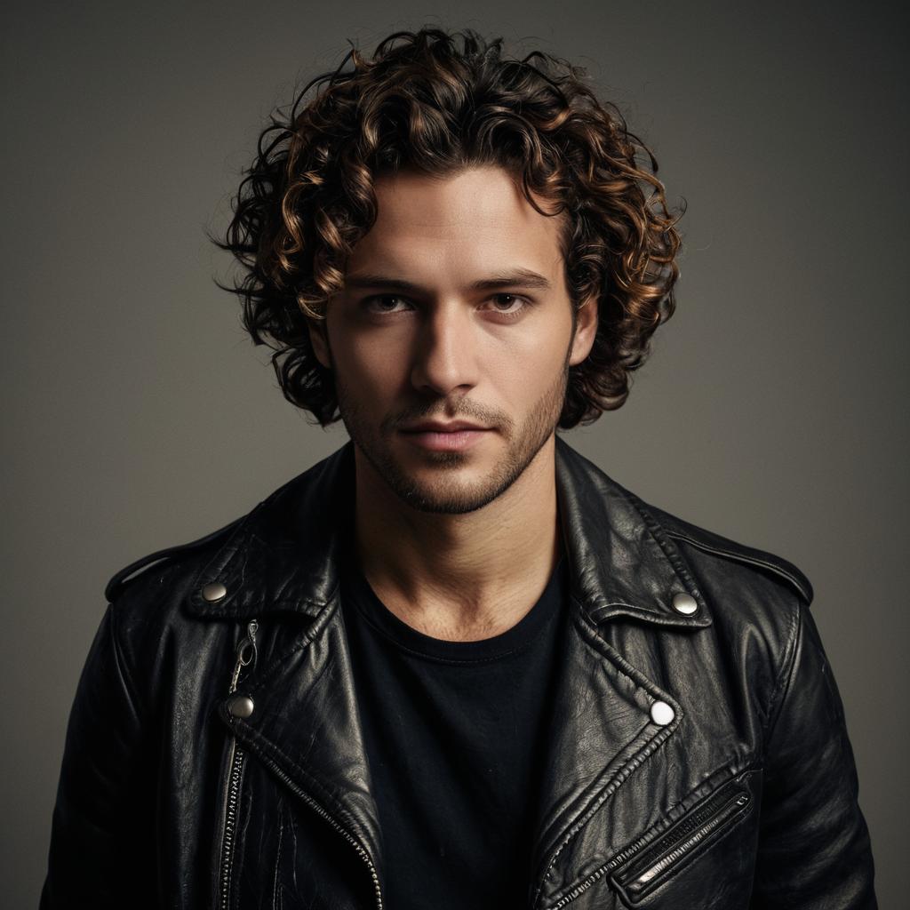 Young man in black leather jacket