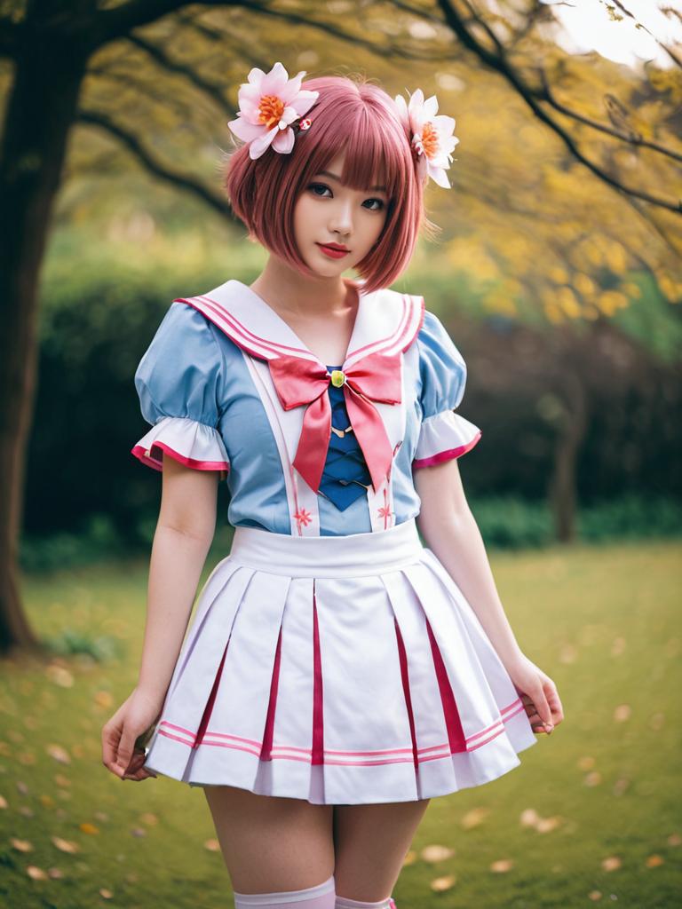 Hanadera Nodoka Woman Cosplay in Sailor School Uniform with Floral Hair Accessories