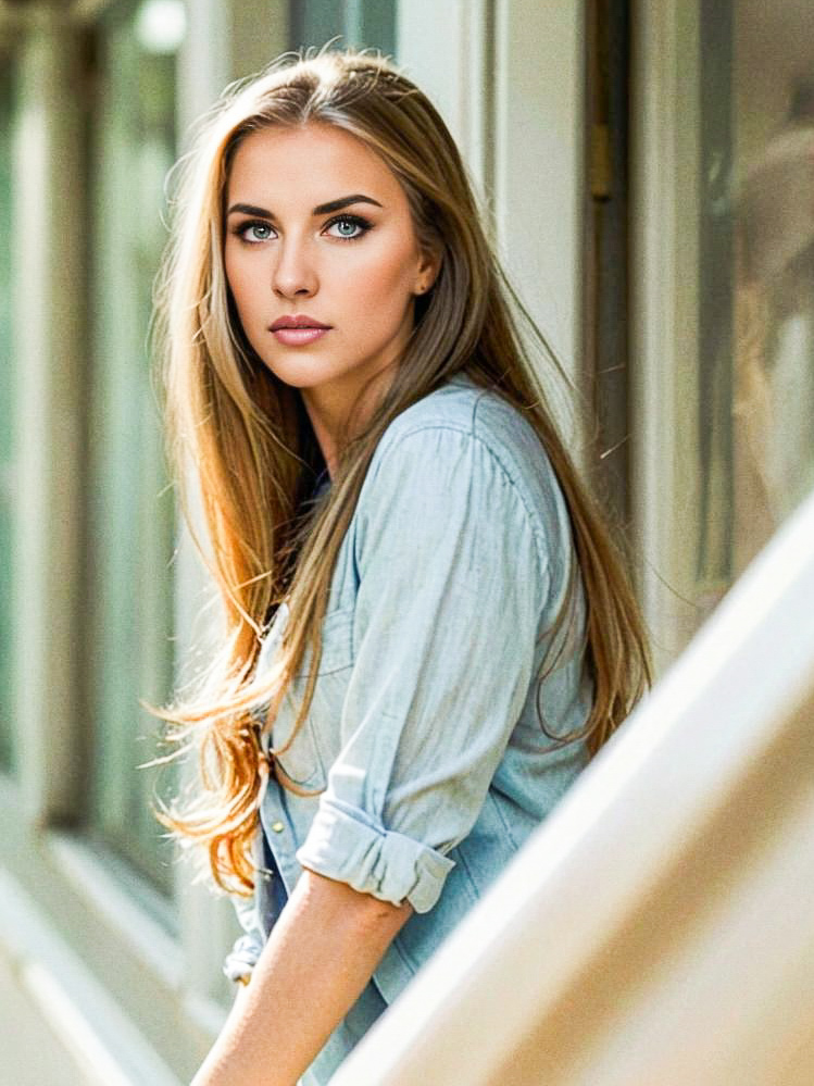 Confident Woman in Denim Shirt