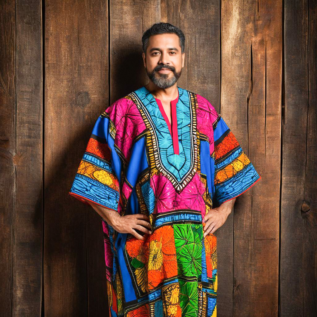 Confident Man in Vibrant Traditional Outfit Confident Man in Vibrant Traditional Outfit