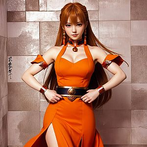 Confident Woman in Orange Dress