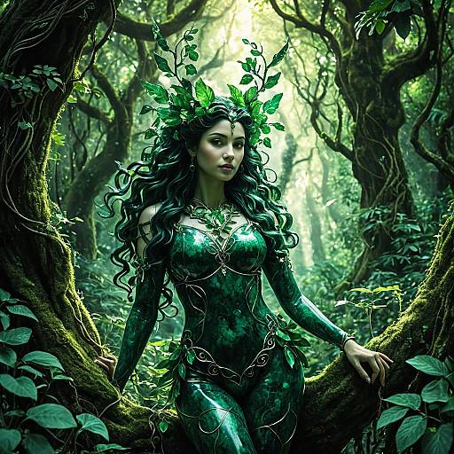 Forest Goddess Woman in Enchanted Green Woodland Costume