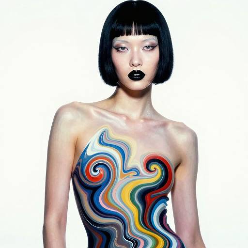 Avant-Garde Woman with Abstract Swirling Body Paint and Bold Makeup
