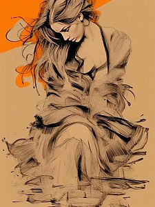 Elegant Sketch of Contemplative Woman