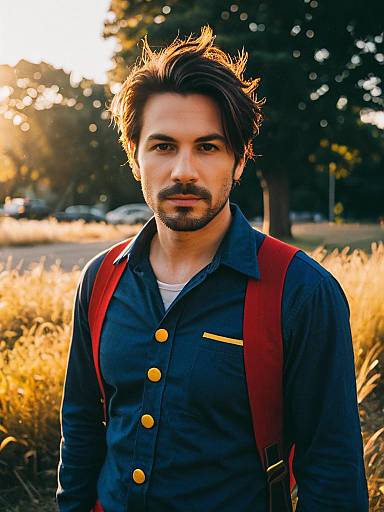 Photorealistic Outdoor Portrait of Man in Anya Cosplay at Golden Hour