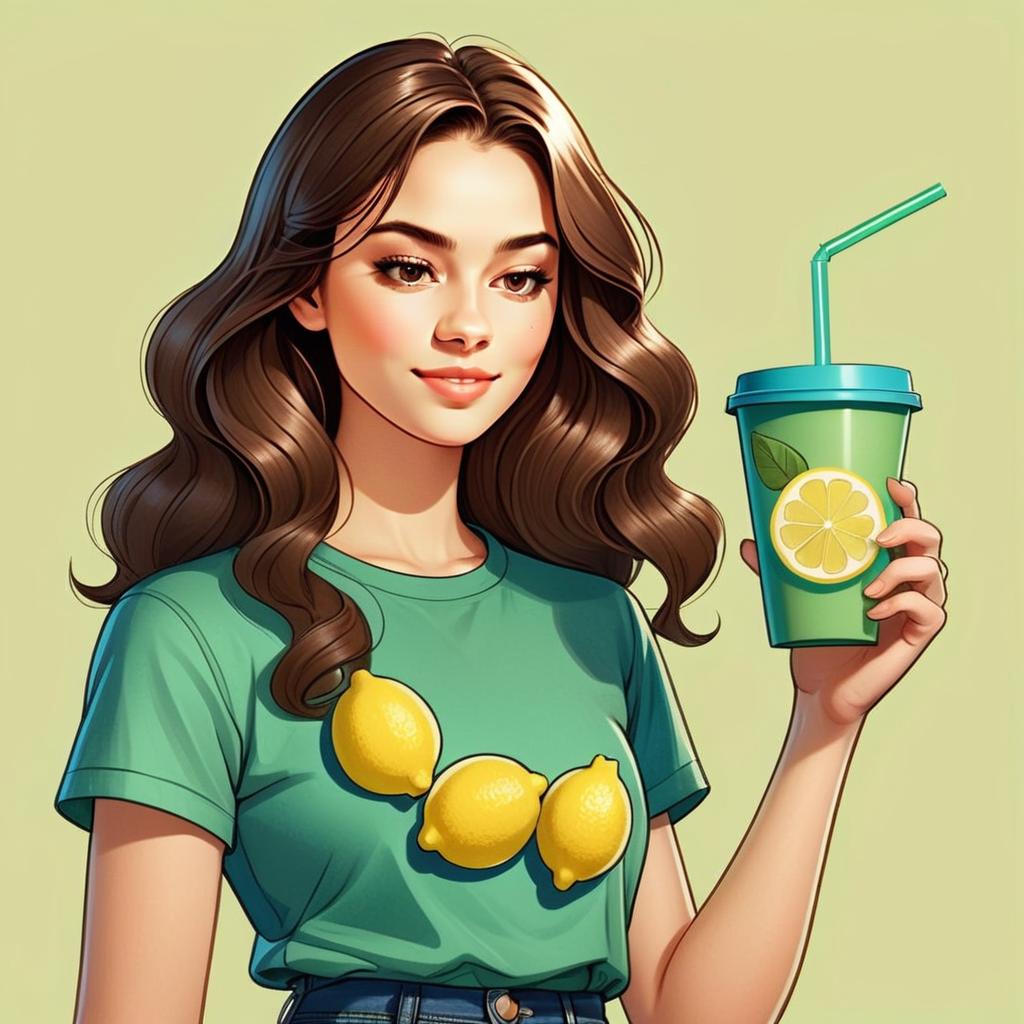 Young Woman Holding Lemon Drink Digital Illustration