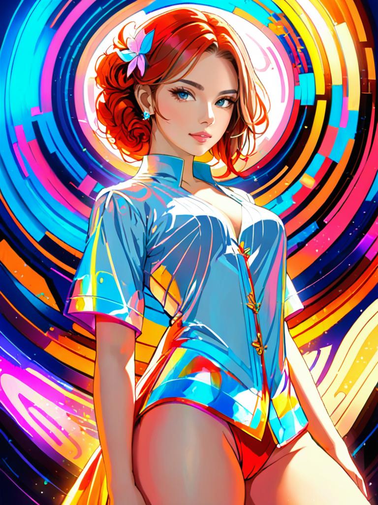 Vibrant Anime Woman in Futuristic Outfit