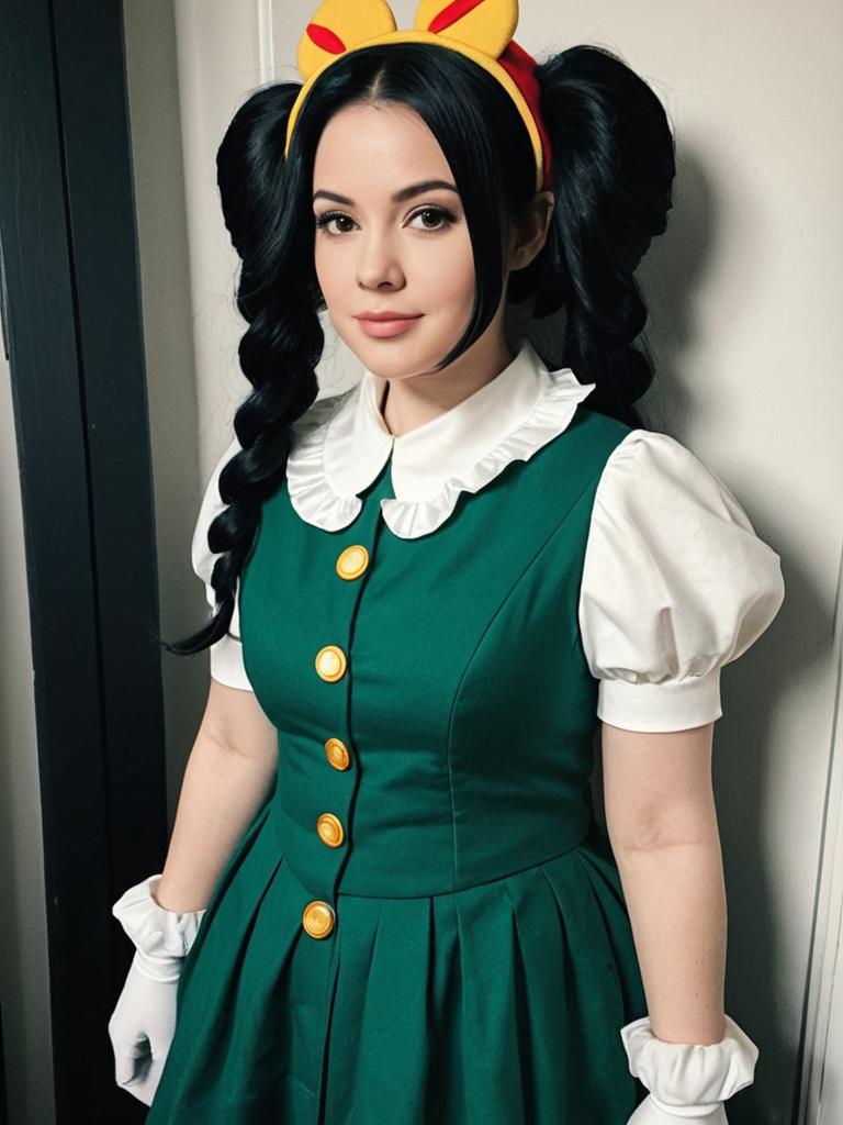 Realistic Charmy Pappitson Cosplay Woman in Green Dress and Yellow Headband