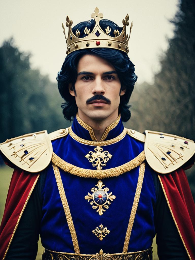 Man in Royal Fantasy Prince Costume in Blue Velvet Cosplay