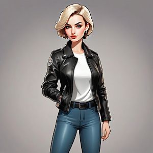 Stylish Young Woman in Leather Jacket