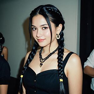 Elegant Woman with Braided Hair Wearing Jewelry at Costume Party