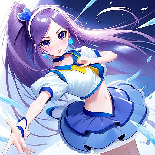 Aono Miki Anime Girl in Blue Sailor Outfit with Purple Hair
