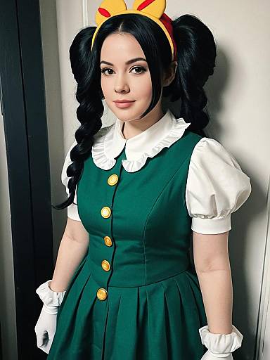 Realistic Charmy Pappitson Cosplay Woman in Green Dress and Yellow Headband