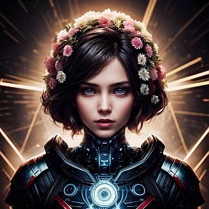 Futuristic Woman with Floral Crown