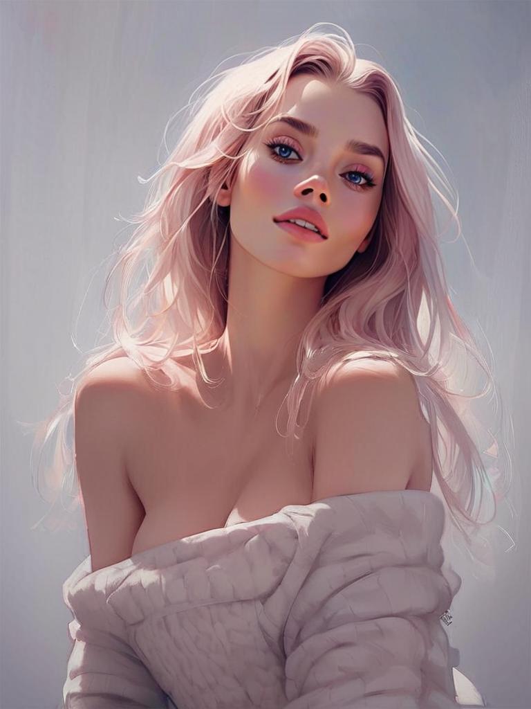Digital Portrait of a Young Woman with Pink Hair
