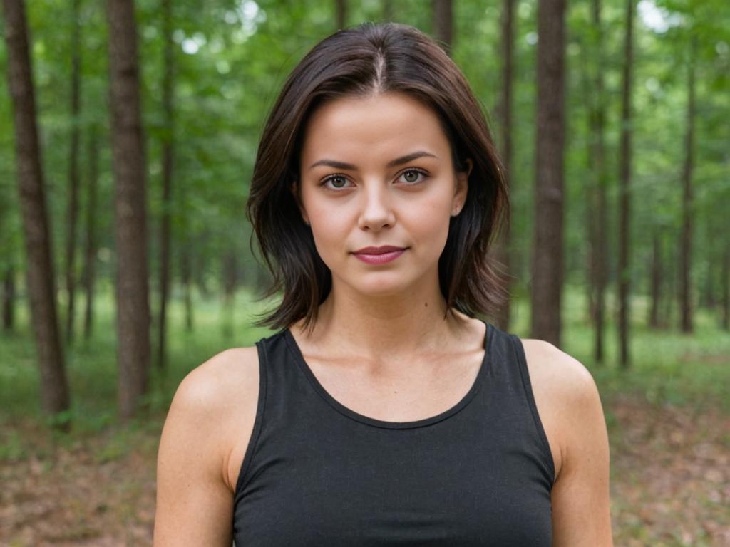 Confident Woman in Black Vest in Natural Setting