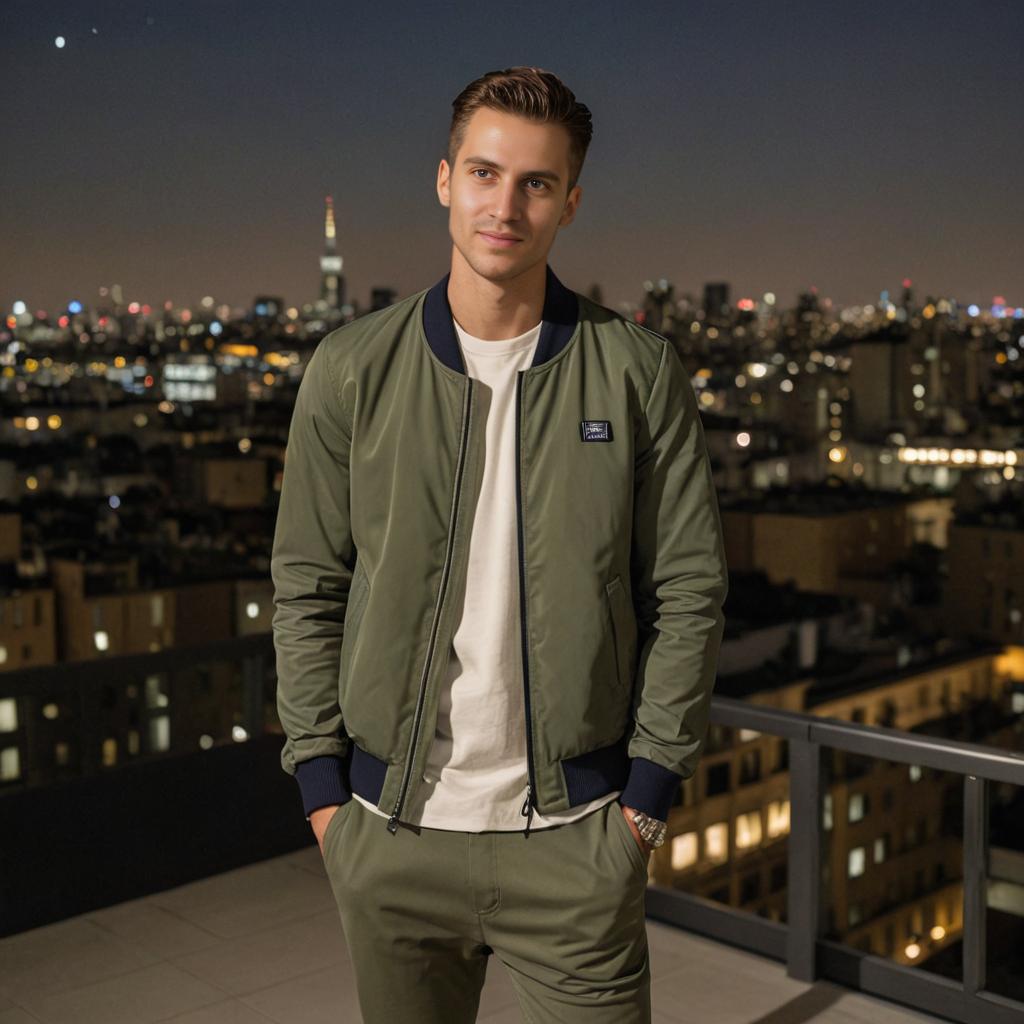 Confident Man on Rooftop at Night