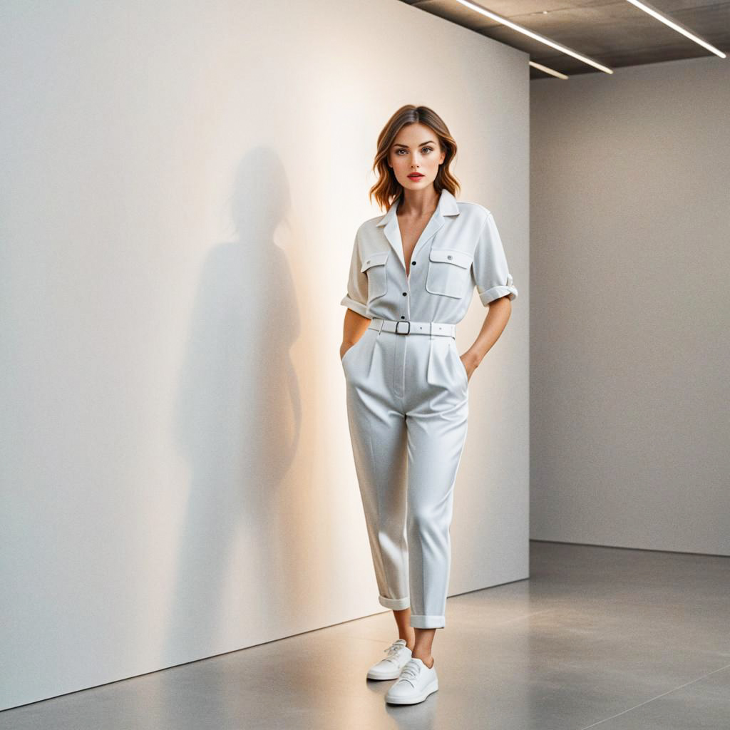 Stylish Woman in Contemporary White Jumpsuit