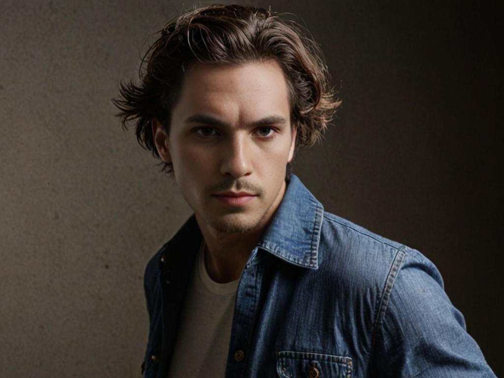 Contemplative Young Man in Denim Jacket