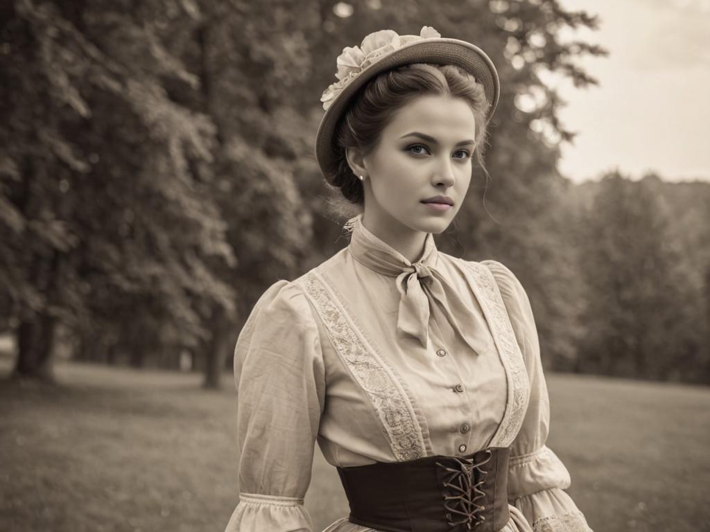 Elegant Woman in Vintage Outfit