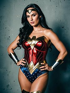 Confident Woman in Red and Blue Armor