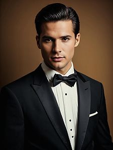 Man in Classic Wedding Tuxedo Wearing Black Bow Tie - Editorial Portrait