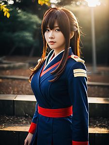 Realistic Yamato Character Cosplay Woman in Navy Blue Uniform Costume