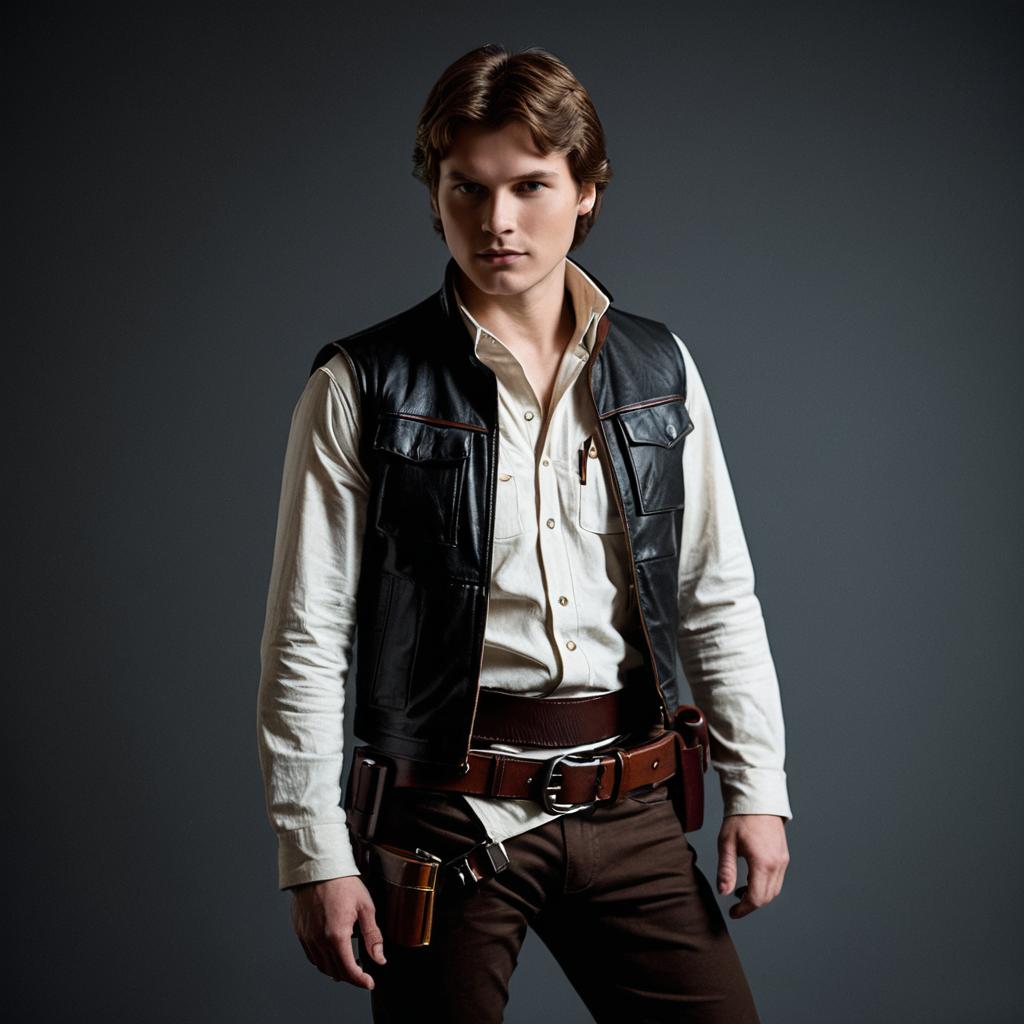 Young Man in Leather Vest and Belt with Holsters Against Dark Background