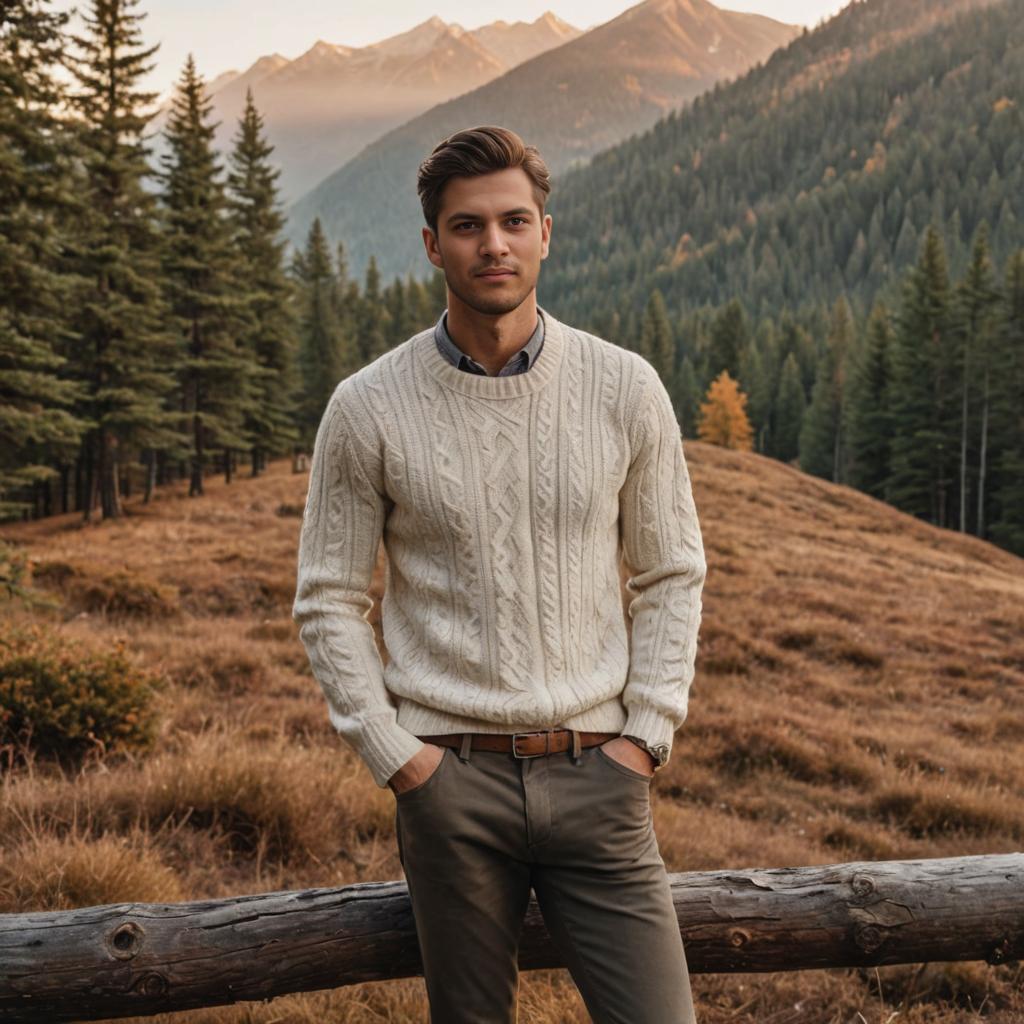 Casual Man in Serene Forest at Golden Hour