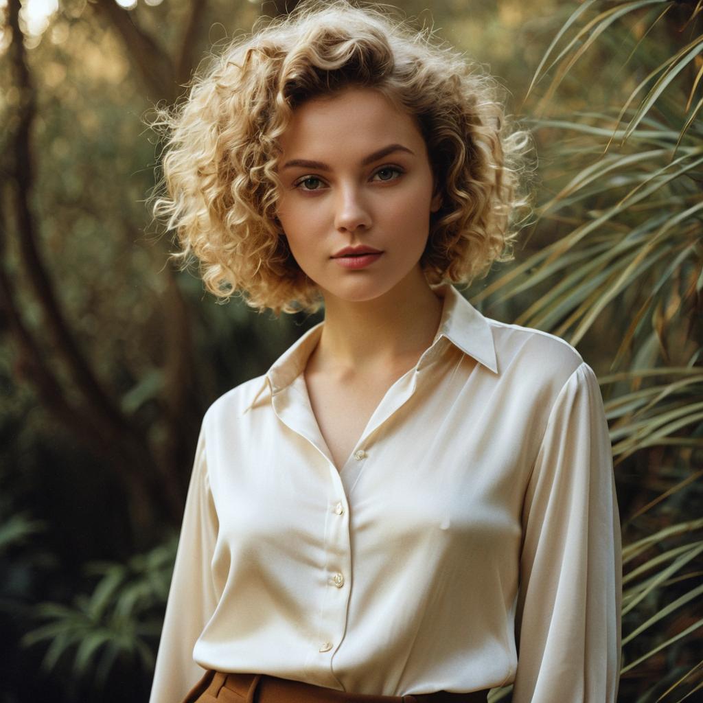 Portrait of Woman with Curly Hair in Natural Outdoor Setting
