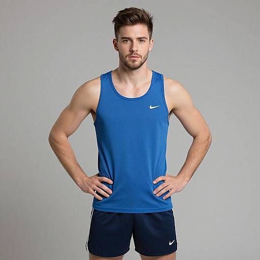 Athletic Man in Blue Nike Sportswear Standing Confidently