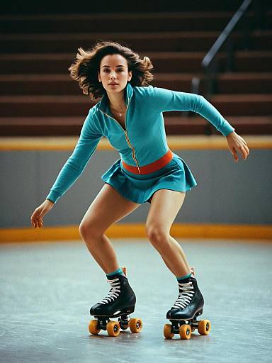 Woman in Roller Skating Outfit Performing Dynamic Moves with Cinematic Realism