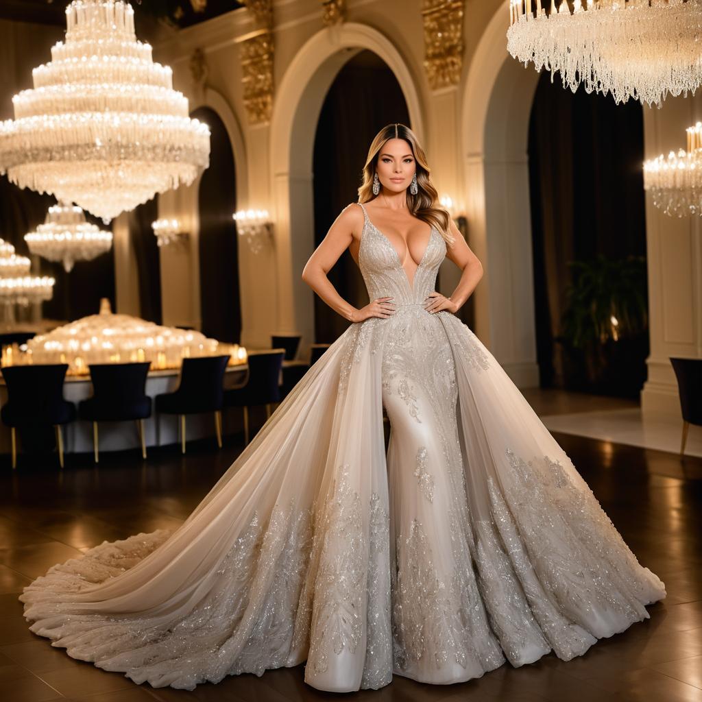 Elegant Woman in Luxurious Gown at Ballroom