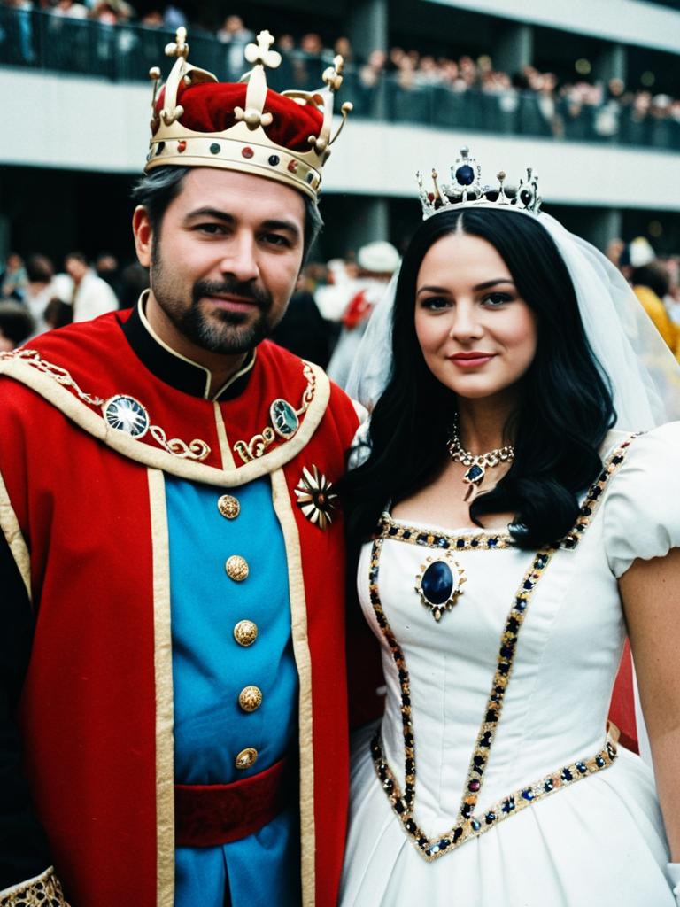 Couple in King and Queen Costumes at Cosplay Festival Portrait