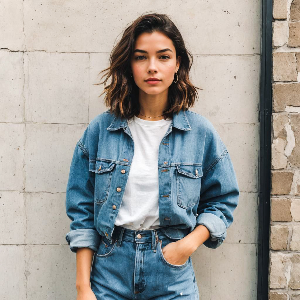 Stylish Young Woman in Denim Jacket