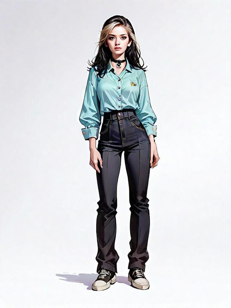Realistic Comic Style Full-Body Portrait of Woman in Casual Outfit