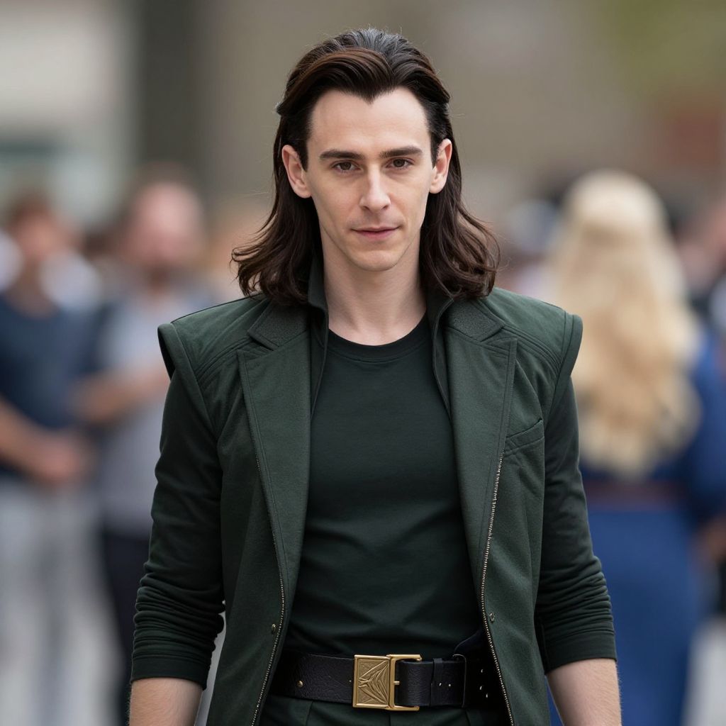 Confident Young Man in Green Jacket with Long Hair Urban Portrait